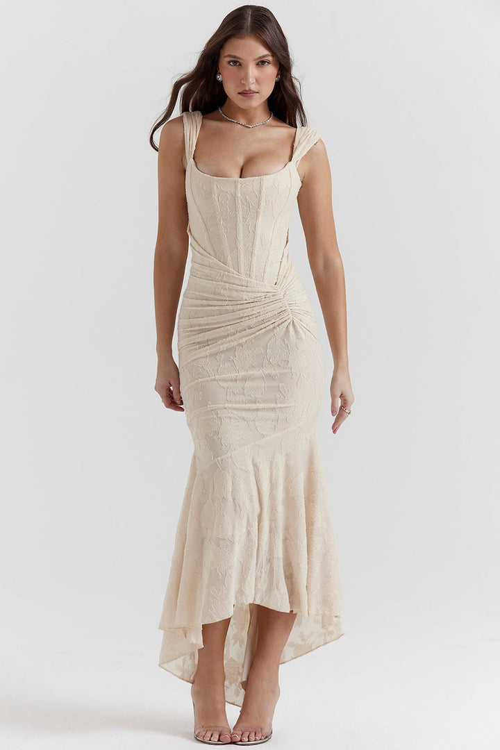 Ercilia - Elegante abito asimmetrico con spalline regolabili