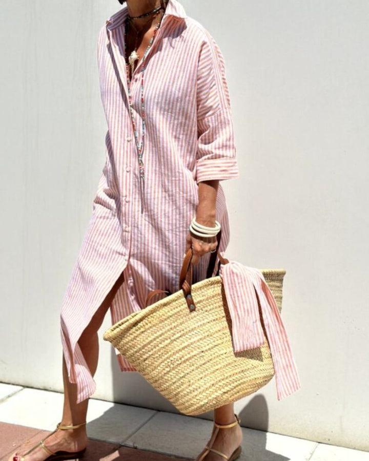 OLEN - ABITO CAMICIA STRINGATO A RIGHE CLASSICHE