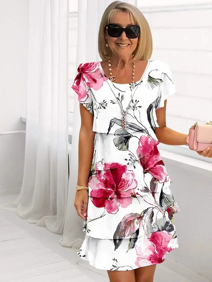 July - Abito Lungo con Stampa Floreale e Design a Cascata
